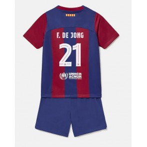 Barcelona Frenkie de Jong #21 Koszulka Podstawowych Dziecięca 2023-24 Krótki Rękaw (+ Krótkie spodenki)